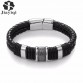 Jiayiqi 2017 Fashion Black Braid Woven Leather Bracelet Titanium Stainless Steel Bracelet Men Bangle Men Jewelry Vintage Gift