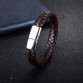 Jiayiqi 2017 Men Jewelry Punk Black Braided Geunine Leather Bracelet Stainless Steel Magnetic Buckle Fashion Bangles 22/20.5cm