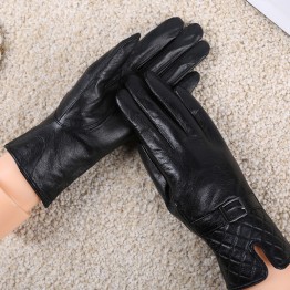 Warm Winter Women Sheepskin Leather Gloves For Women Ladies Black Thickening Genuine Leather Gloves Female Fleece Lined Mittens 