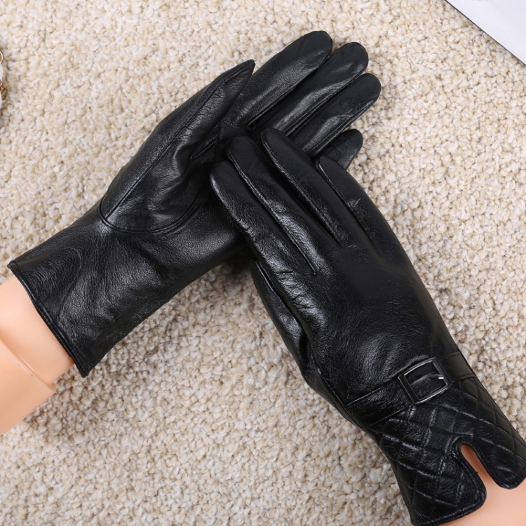 Warm Winter Women Sheepskin Leather Gloves For Women Ladies Black ...