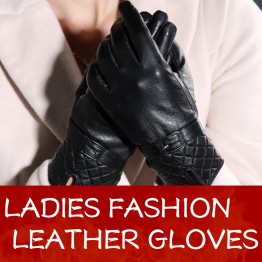 Warm Winter Women Sheepskin Leather Gloves For Women Ladies Black Thickening Genuine Leather Gloves Female Fleece Lined Mittens 