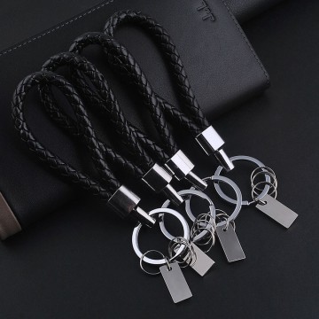 1 PC Black Leather Keychain Holder Keyring Silver Key Car Chain Rings Women Men Jewelry 201632665221870