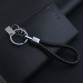 1 PC Black Leather Keychain Holder Keyring Silver Key Car Chain Rings Women Men Jewelry 2016