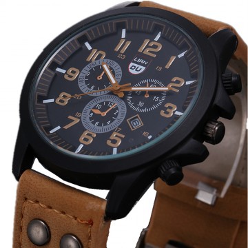 2016 New Business Quartz watch Men sport Military Watches Men Corium Leather Strap army wristwatch clock hours Complete Calendar