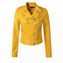 2017 New Fashion Women Motorcycle PU Leather Jackets Female Autumn Short Epaulet Zippers Coat Hot Black White Yellow Outwear