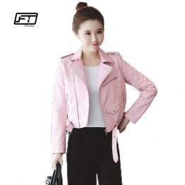 Autumn Winter Pink Blue Women Leather Jackets Soft Pu Faux Leather Coats Slim Short Design Turn Down Collar Motorcycle Outwear