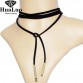 New Arrival Wholesale Elegant Fashion Women Black Leather Rope Gold Tube False Choker Collar Necklace For Women collier Bijoux